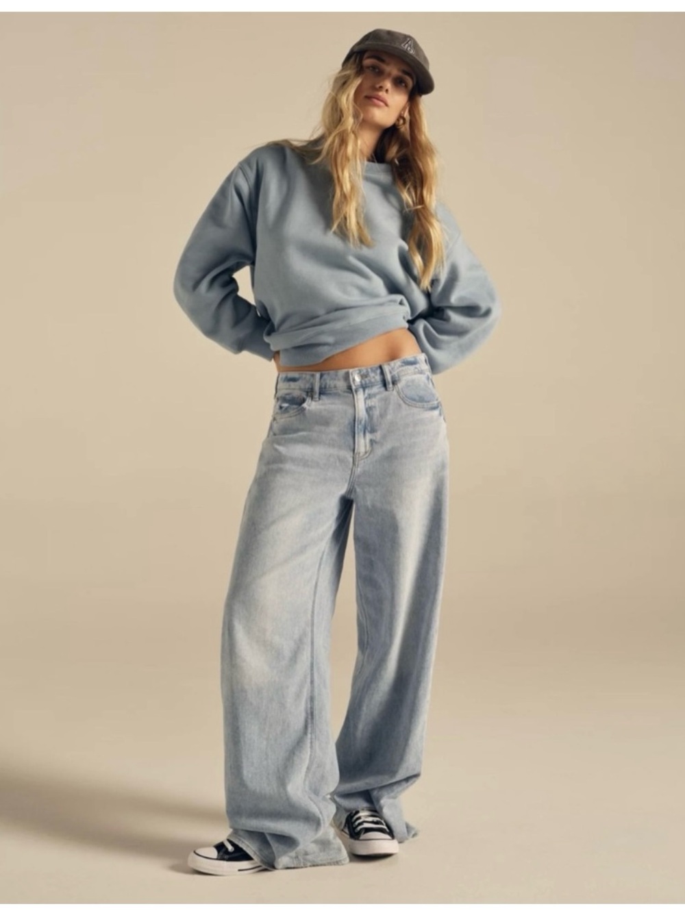 American Eagle Dreamy Drape Stretch Super High Waist BAGGY Wide Jeans | 18